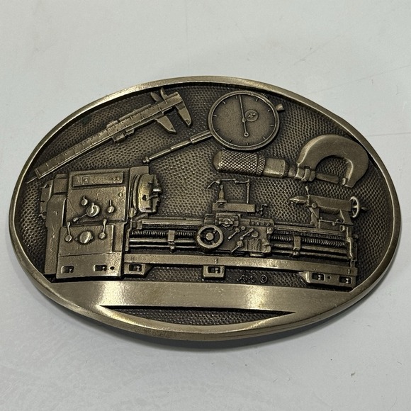 Vintage Other - Machinist Metal Lathe Calipers Vice Tools Bench Solid Brass Vintage Belt Buckle
